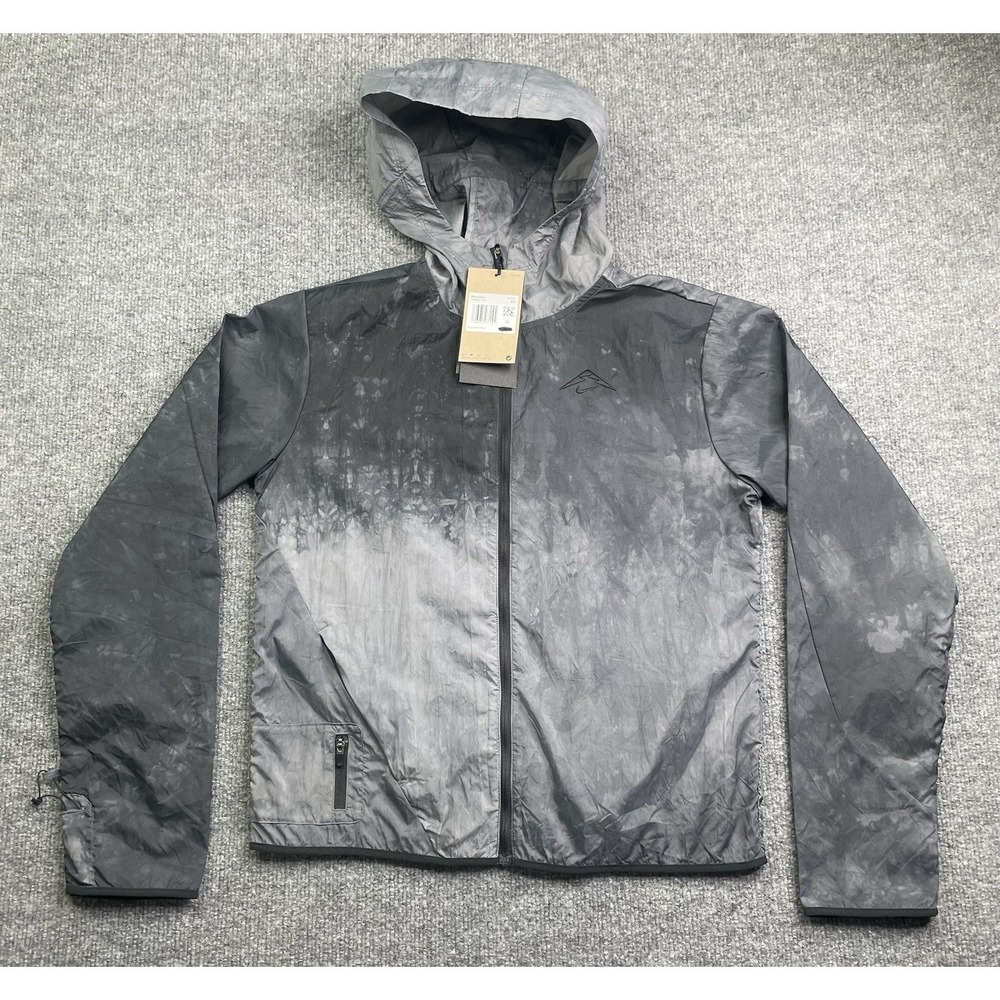 Nike Trail Windbreaker Jacket Womens XS Grey Tie Dye Hooded Full Zip Running